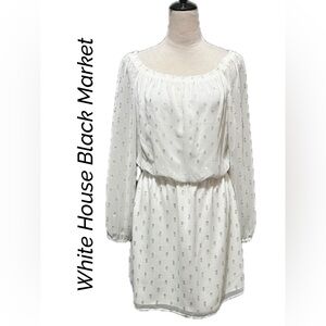 White House Black Market Ivory Dress with Metallic Details | Size S